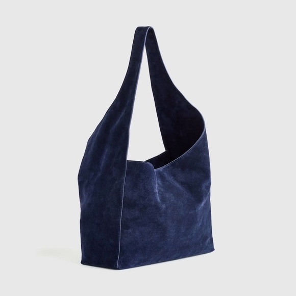 Quince Italian Suede Slouchy Shoulder Bag in Midnight Blue WithDust Bag